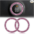 Car Bling Crystal Rhinestone Engine Start Ring Decals, 2 Pack Car Push Start Button Cover/Sticker, Key Ignition Knob Bling Ring, Sparkling Car Interior Accessories for Women (Double Purple)
