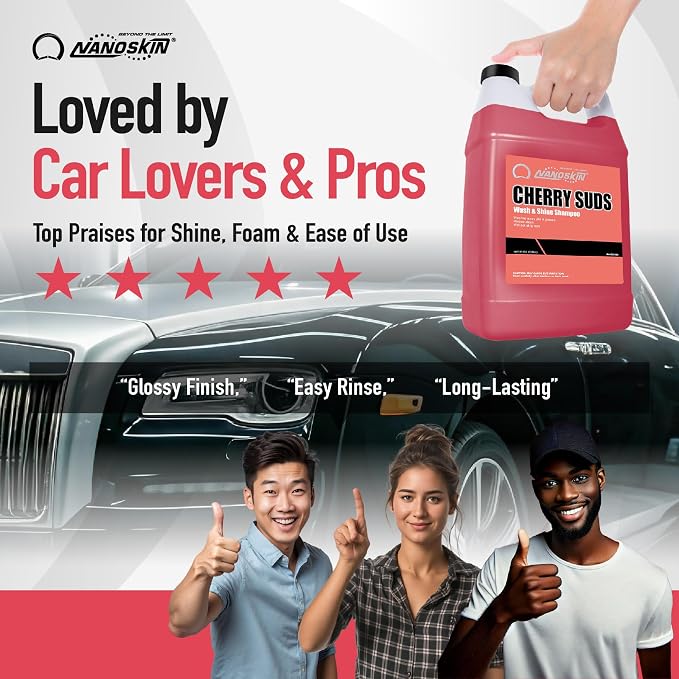 CHERRY SUDS Foaming Car Wash Shampoo 30 Gallons- Works with Foam Cannon, Foam Gun, Bucket Washes, Car Soap for Pressure Washer | Safe for Cars Trucks, Motorcycles, RVs & More | Cherry Scented
