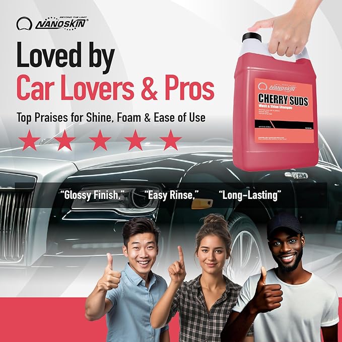 CHERRY SUDS Foaming Car Wash Shampoo 1 Gallon - Works with Foam Cannon, Foam Gun, Bucket Washes, Car Soap for Pressure Washer | Safe for Cars Trucks, Motorcycles, RVs & More | Cherry Scented
