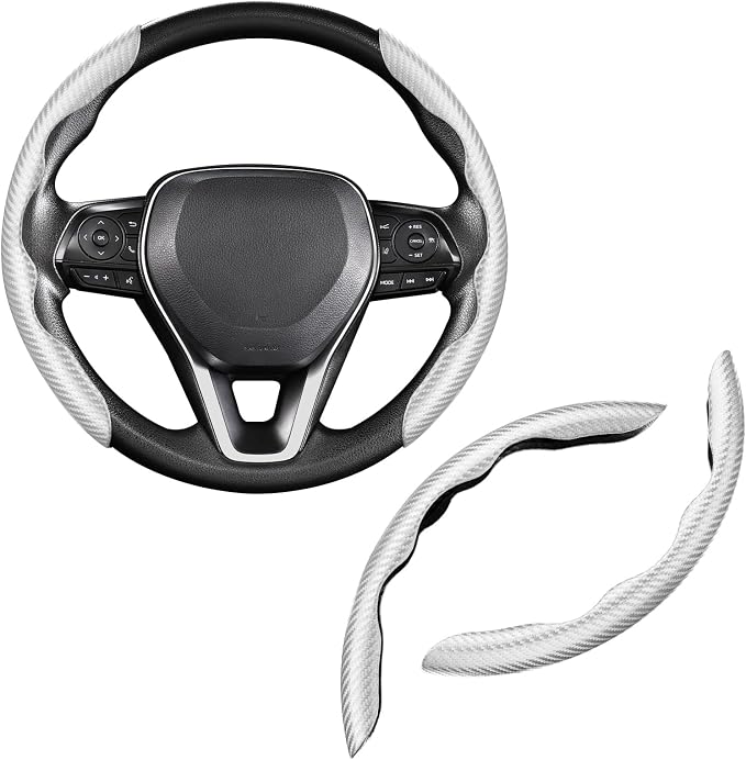 Steering Wheel Cover, Carbon Fiber Steering Wheel Cover Men/Women, Anti-Slip, Heat Resistant, Durable, Universal for 99% Car Interior Accessories (Silver)