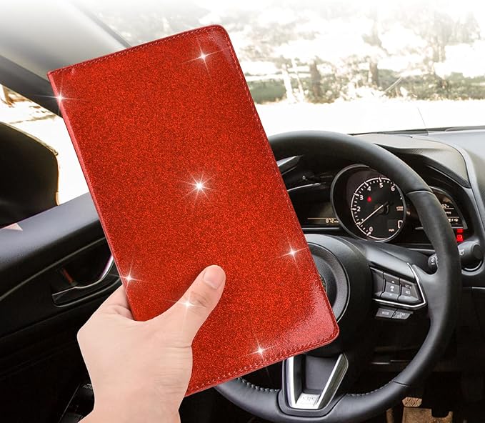Car Registration and Insurance Holder, Vehicle Glove Box Car Organizer Men Women Wallet Accessories Case with Magnetic Shut for Cards, Essential Document, Driver License, Bling Red