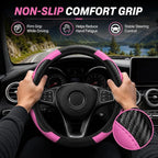 Car Steering Wheel Cover 15 inch, Microfiber PU Leather Elastic Steering Wheel Protector, Anti-Slip Breathable Car Interior Accessories for Most Cars (Pink)