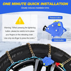 Auto Tightening Snow Chains for Cars, SUVs & Pickup Trucks – 1-Min Quick-Fit Auto Installation, Reusable Universal Emergency Traction Tire Chains – Set of 2（ALN170）