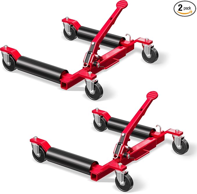 Car Dolly Jack Set of 2, Mechanical 1500-lbs Wheel Dolly, 9'' car Wheel Dolly Positioning Jack, Car Dollies for Vehicle Positioning & Auto Repair Moving, Red