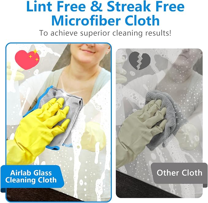 Airlab Glass Polishing Cloth Streak Free Miracle Cleaning Cloth Lint Free Microfiber Cleaning Rags for Glasses Kitchen Dish Mirrors Easy Clean, Pack of 6, 12" x 12", Sliver-Blue