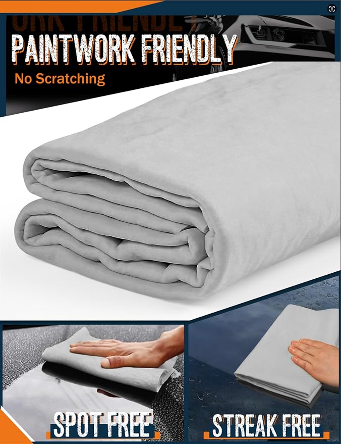 Premium Car Drying Towel, Super Absorbent 26"x17" Large Chamois Cloth Shammy Towel for Vehicle, Reusable Chamois Shammy Cloth for Car, Bathroom, Dust Remove, No Spots/Streak/Scratch, Gray