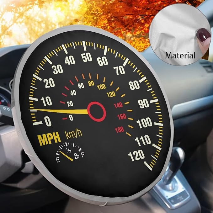 Car Steering Wheel Sun Shade Cover Funny Speedometer Design Steering Wheel Sun Block Anti-Heat Aluminum Foil Steering Wheel Cover Steering Wheel Sun Heat Shield for Cars SUV Truck Van