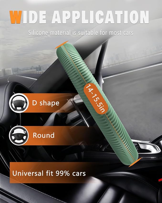 Car Steering Wheel Cover, Thin Anti-Skid Silicone Steering Wheel Cover for Men & Women, Universal Automotive Interior Accessories for Most Cars (Light Green)