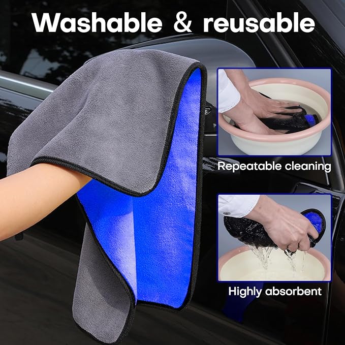 3PCS Car Microfiber Towels, 23.62"×11.81" Lint-free Microfiber Towels for Cars Wash Drying, Super Absorbent Auto Cleaning Cloths, Reusable Washing & Detailing Towel, Car Cleaning Supplies (Blue)