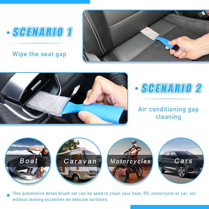 1 PC Double Head Brush for Car Clean, Soft Auto Interior Duster Detailing Brushes, Universal Vehicle Dashboard Screen, Air Vents, Computer etc Cleaning Tool Accessories (Blue)