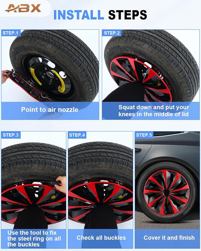 Hubcaps,15 inch hubcaps Set of 4, Wheel Rim Cover ABS Material, Snap On Car Truck SUV Replacement, for Toyota Camry Nissan Mazda etc, Black & Red