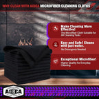 AIDEA Microfiber Cleaning Cloth Black, 400PK, Microfiber Towels for Cars, Shop Towels Cleaning Rags, Premium Wash Cloths, Absorbent Towel for SUVs, House, Kitchen, Commercial, Cleaning Supplies 12×12"