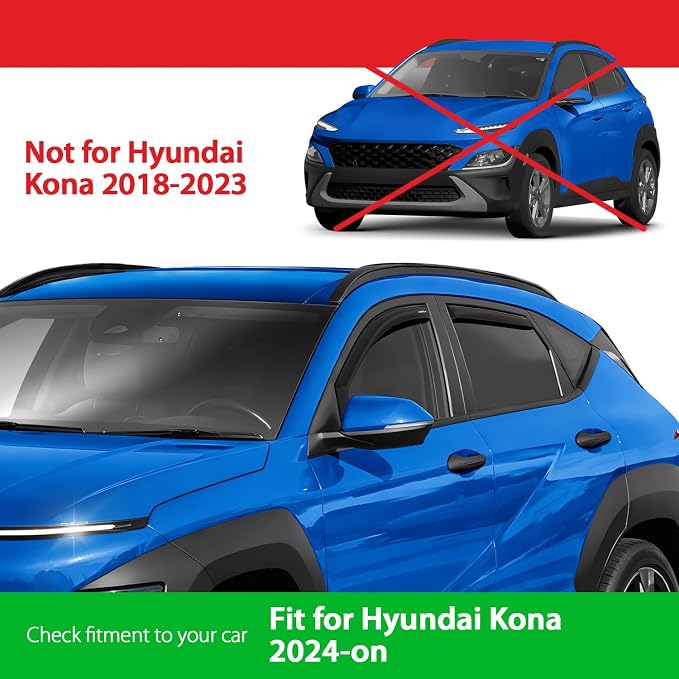 Goodyear Shatterproof in-Channel Window Deflectors for Hyundai Kona 2024-2026, Rain Guards, Window Visors for Cars, Vent Deflector, Car Accessories, 4 pcs - GY008074