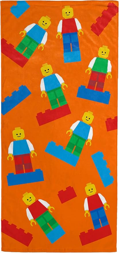 Kids Beach Towel - 100% Cotton Super Soft Absorbent Bath Towel, 28" x 58" Inch Lightweight for Travel, Official Licensed Product, Orange - LEGO®