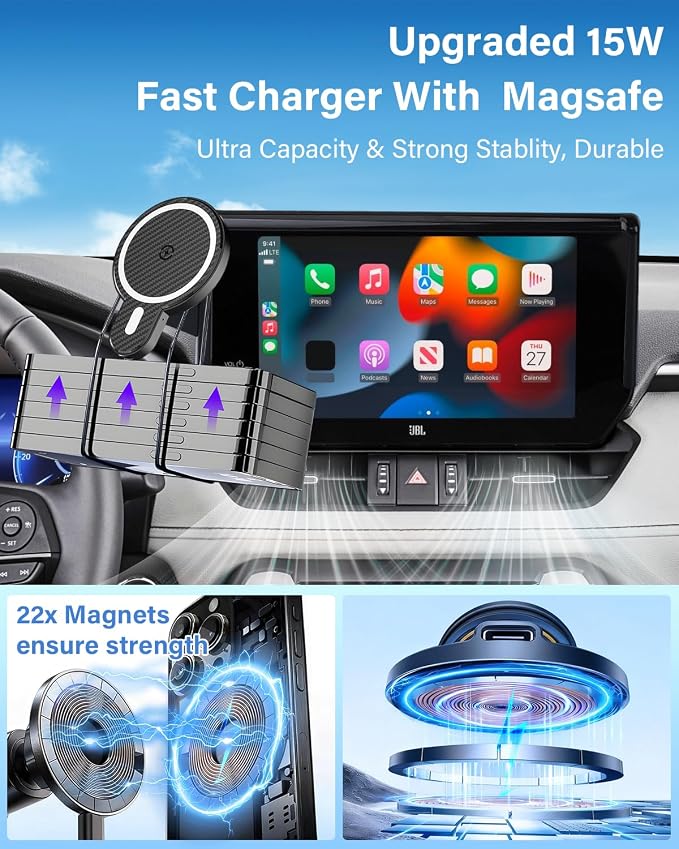 PZK Car Phone Holder for 2024-2026 BMW 5 Series/BMW i5 /BMW 530i 540i 550e | 14.9-Inch Screen Magnetic 15W Fast Wireless Charger Car Phone Mount Fixed Screen 360° Rotation Hands-Free Phone Cradles