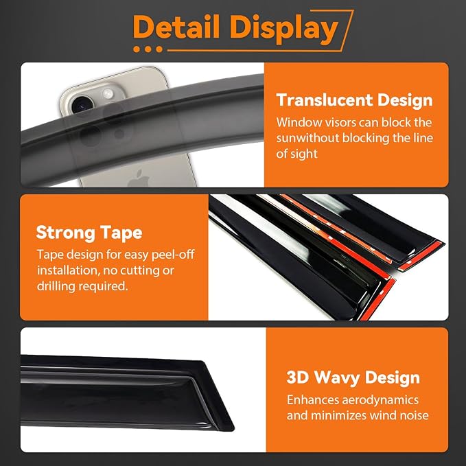 Window Rain Guards Compatible with 2013-2018 Altima 4-Door Sedan, 4pcs Smoke Tint Vent Deflectors Window Visors Outside Mount Tape On Style Acrylic Set of 4 Front+Rear