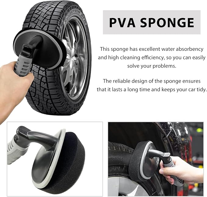 2 PCS Car Tire Shine Applicator, High-Density Sponge Tyre Dressing Applicator Pad with Curved Handle, Reusable Wheel Polishing Brush Auto Detailing Foam for Applying Tire Shine
