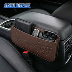 Car Seat Side Pocket Organizer, PU Leather Water-Resistant Car Console Storage Bag, Multifunctional Auto Interior Door Tray Pouch Organizer Accessories for Phone Keys Sunglasses (Brown)