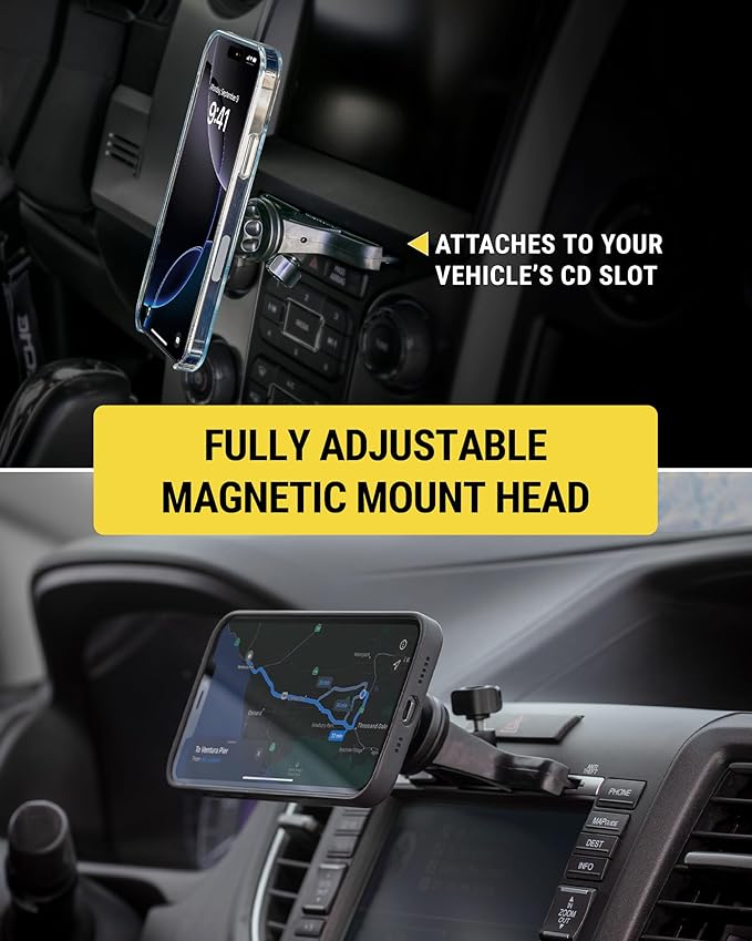 SMS1CD MagSafe CD Slot Phone Mount, Adjustable Magnetic Cell Phone Holder for Car CD Player, Compatible with iPhone 16 15 14 13 12 Pro Max Mini Plus, Mag Safe Case & More with MagSafe Ring