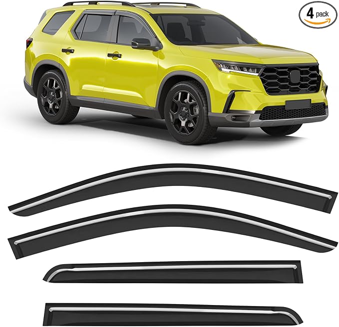 Low-Profile Window Rain Guard for Honda Pilot 2023-2026 Side Window Visors Extra-Thick Vent Visor Honda Pilot Window Deflectors Vent Shades Car Accessories-4pcs