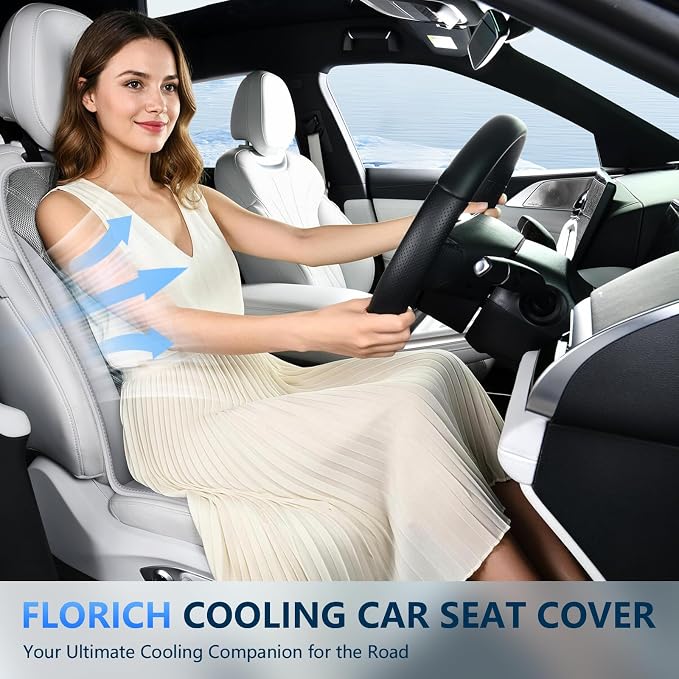 Cooling Car Seat Cushion Ventilated Car Seat Cover with 3-Speed Adjustable Universal Fit for 12V/24V Car SUV Truck Van for Summer, Gray