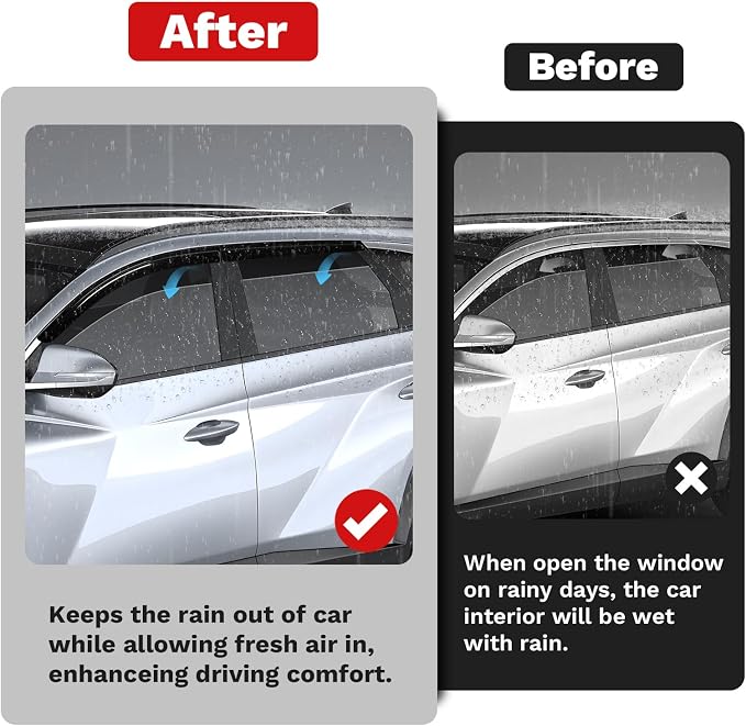 Window Visors Rain Guards for 2022-2025 2026 Hyundai Tucson Accessories, Outside-Mount Tape-On Side Window Wind Deflectors Vent Visors Shades Rainproof Black 4PCS