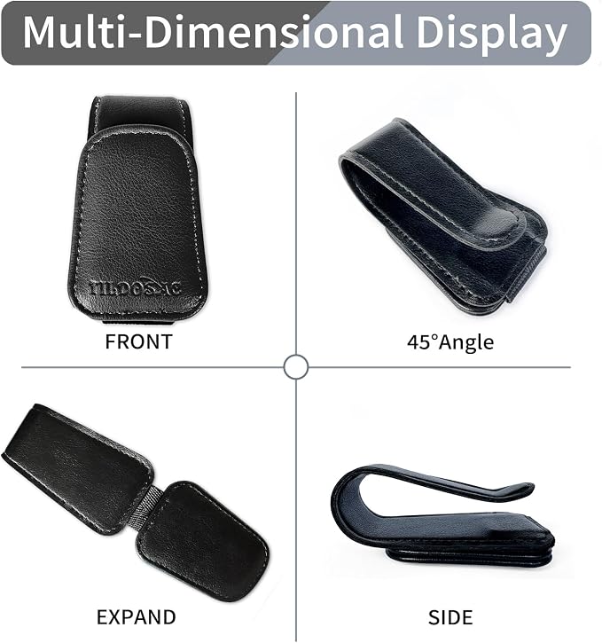 Sunglasses Holder for Car Visor, Leather Magnetic Sunglass Holder for Car with Clip, Black