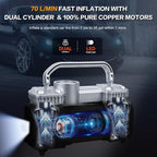 Heavy Duty Tire Inflator 12V Portable Toolbox Air Compressor Pump | with Tire Repair Kit,6X Faster Inflation Dual Cylinder Air Pump LED Light for Cars,SUV,Truck,Pickup,Balls,RV,Van,Camper