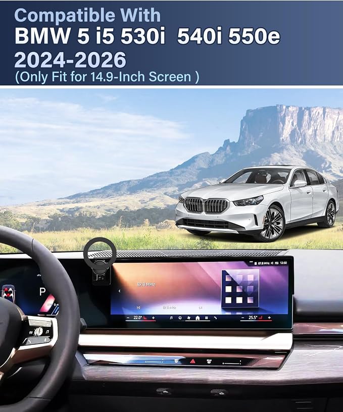 PZK Car Phone Holder for 2024-2026 BMW 5 Series/BMW i5 /BMW 530i 540i 550e | 14.9-Inch Screen Fixed Clip, Magnetic Car Phone Holder Compatible with Magsafe, Hands-Free 360° Rotation Phone Cradles