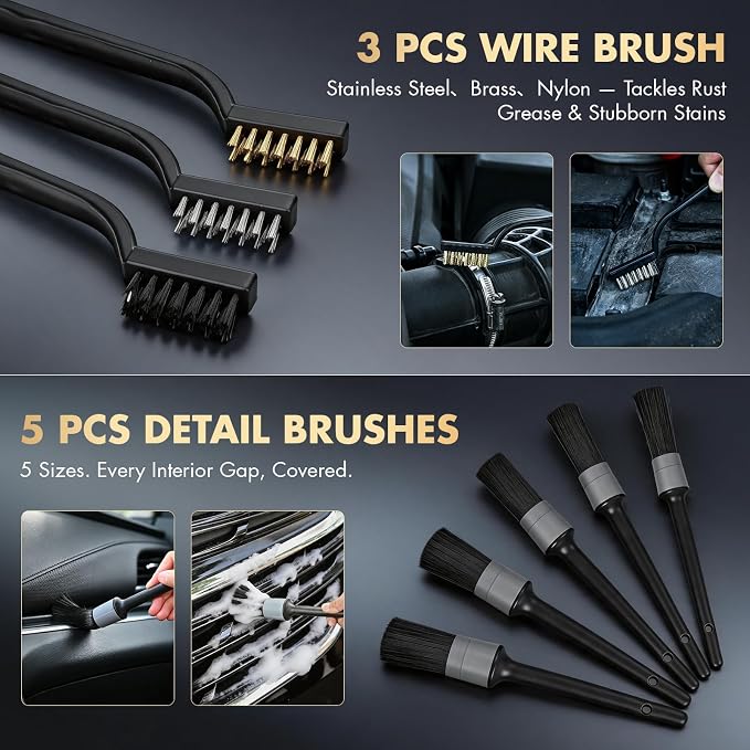 29PCS Car Cleaning Kit Interior Detailing for Men Women（Grey） | 17000PA High Power Handheld Cordless Car Vacuum Rechargeable, Detailing Brush Set, Windshield Cleaner Tool, Tire Brush