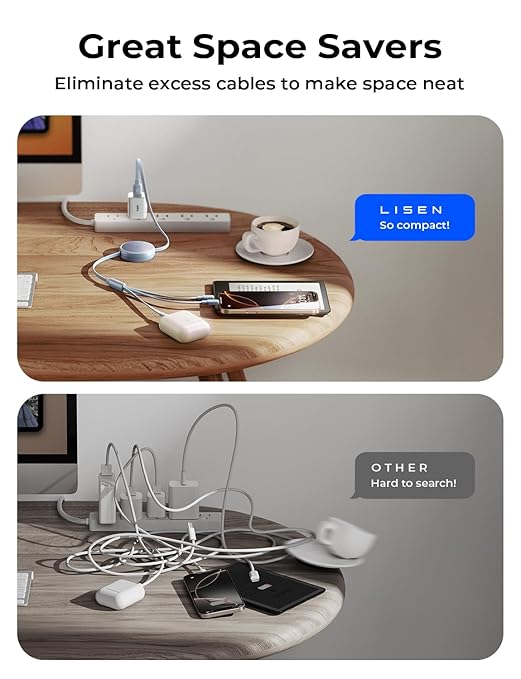 Multi Charging Cable 3 in 1 iPhone 16 Charger Cord, Retractable Car Charger Type C Cable, Retractable iPhone Charger Cord with Type C/L/Micro USB for iPhone/Samsung/PS/Kindle,Blue