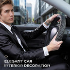 Coverado Car Steering Wheel Cover, Nappa Leather Black & Grayline Steering Wheel Covers, Universal 14-15 inch, Anti-Slip, Breathable Steering Wheel Protector for Women Men