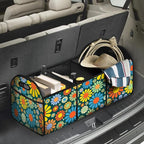 Hippie Flower Car Trunk Storage Box with Pockets Car Accessory for SUVs Cars Automotive Organizer