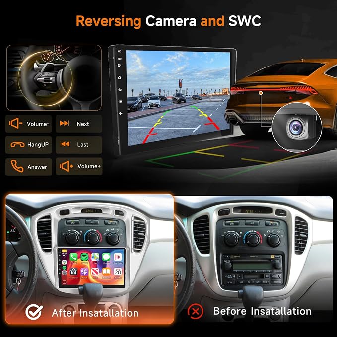 8 Core 6G 128G Radio for Toyota Highlander 2000-2007 Android 9 Inch Touchscreen Wireless Carplay Android Auto, Car Stereo Upgrade Bluetooth DSP GPS Navigation WiFi FM/RDS