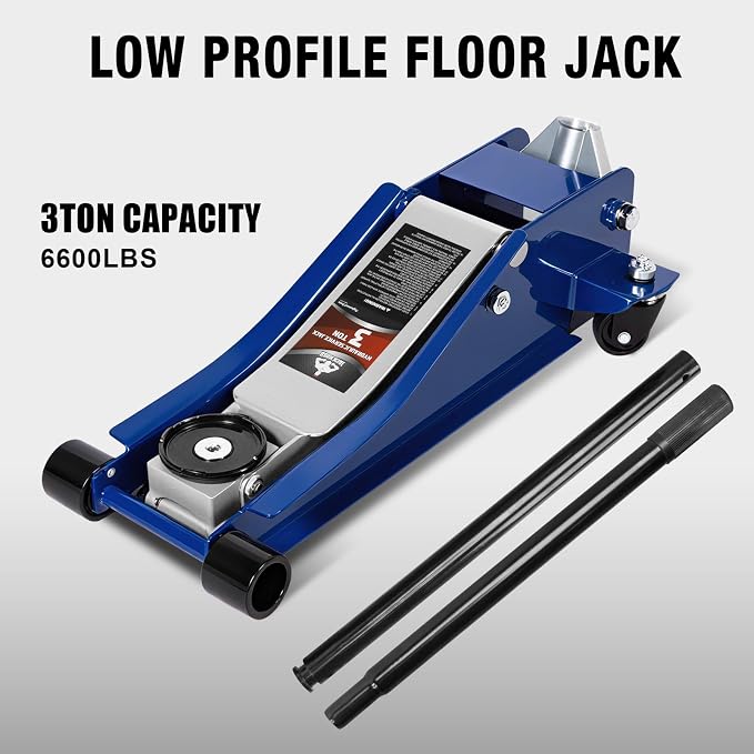 3 Ton Floor Jack, Hydraulic Car Jack, Low Profile with Dual Pumps, Quickly Lift Steel Service Jack (6600lbs)