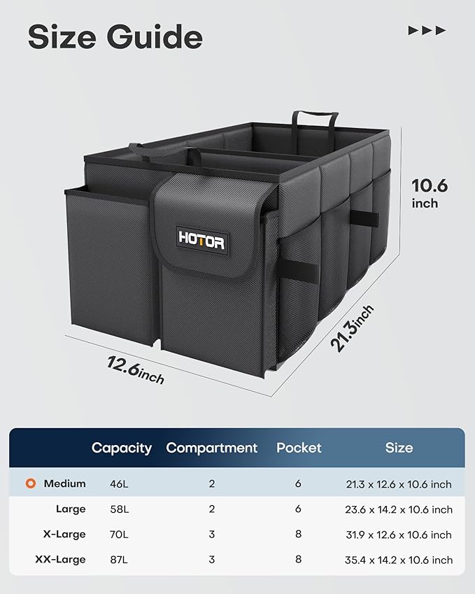 Trunk Organizer - Car Organizer, Foldable Trunk organizer for SUVs & Sedans, Sturdy Car Organization for Car Accessories, Tools, Sundries, Black, 2 Compartments, 21.3"×12.6"×10.6"