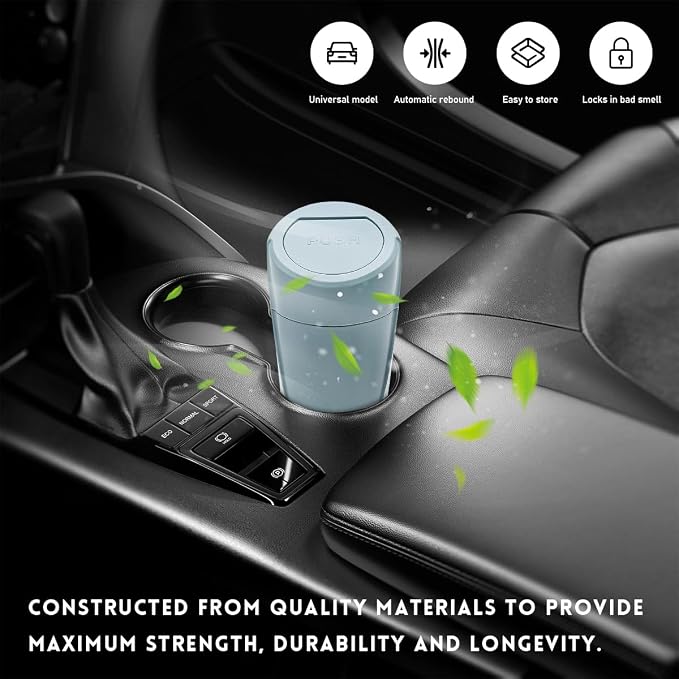 Wevdn Car Trash Can Bin with Lid, Mini Leakproof Vehicle Side Door Cup Holder Trash Can with Lid, Multipurpose Organizer Portable Garbage Bin for Cup Holder Car Home Office (Dark Green)