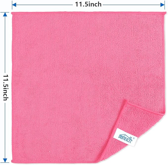 Pink Microfiber Cleaning Cloth, 8 Pack Cleaning Towels for Kitchen, Lint Free, Scratch-Free, Highly Absorbent, and Reusable Cleaning Rags for House, Window and Glass, Cars, 11.5 X11.5 inch