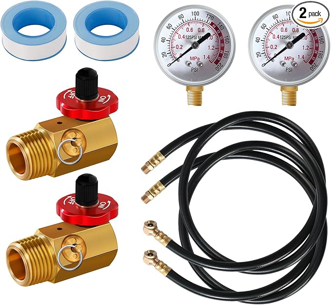 2pack Air Tank Repair Kit Including Safety Valve, 0-200 PSI Pressure Gauge and 4 Feet Air Tank Hose Assembly Kit for Portable Carry Tank