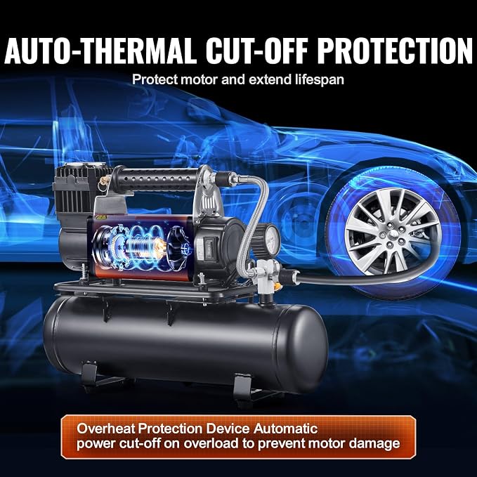 12V Heavy Duty Air Compressor with 6L Tank Kit, 6.35 CFM Portable Tire Inflator, 150PSI Offroad Air Compressor with Digital Pressure Gauge Tire Inflator for Trucks Car SUV 4 x 4 Vehicle RV