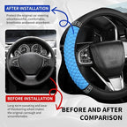 Bling Car Steering Wheel Cover, 15 Inch Rhinestones Soft Leather Elastic Steering Wheel Protector, Sparkly Crystal Diamond for Women, Car Interior Accessories for Most Cars (Blue)