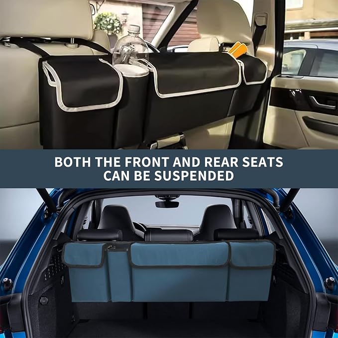 Car Trunk Organizer, Backseat Hanging Large Storage with Adjustable Straps,Waterproof PVC Collapsible Cargo Bag, Car Interior Accessories for Auto SUV MPV (Blue)