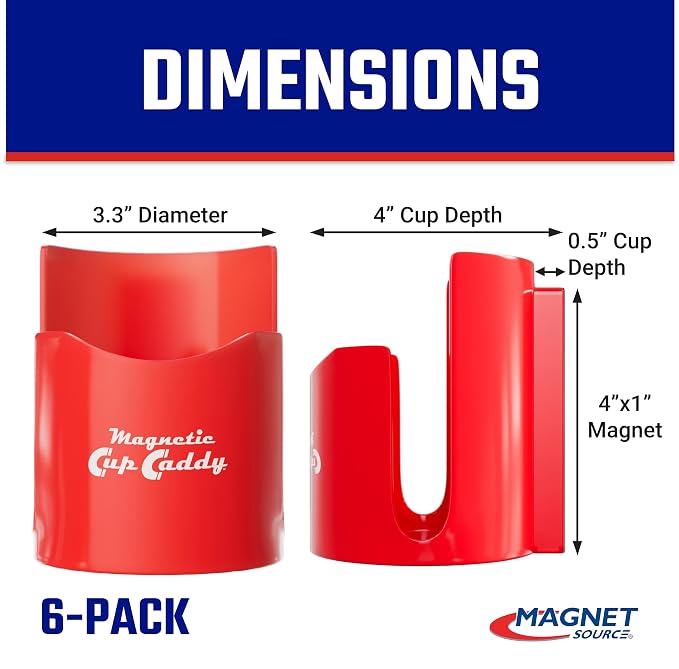 Magnetic Cup Holder - Caddy for Bottles, Glasses, and Cans - Fits on Fridge, Lawnmower, Forklift, Cart, or Ladder - Heavy-Duty Magnet