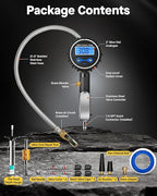 Digital Tire Inflator with Pressure Gauge 200 PSI - Large 2" Digital Dial, Heavy Duty Air Chuck and Compressor Accessories with Tire Tread Depth Gauge and Quick Connect Coupler Car Accessories