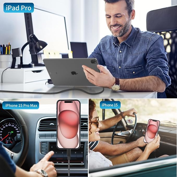 [Apple MFi Certified] iPhone 17 Car Charger, 90W USB C Car Charger Dual PD Power Cigarette Lighter Adapter with 2Pack Type C Braided Cable for iPhone 17/17 Pro Max/16/15/Galaxy S26/S25/Pixel