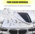 Half Car Cover, Winter Anti-freeze Snow Shield for Windshield Hood, Thicken Foldable Outdoor Protector with Windproof Fastening Strap, All-season Anti-scratch Cloth for Cars (Silver)