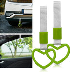 2 Pcs Heart Shaped Car Handle Strap – JD M Drift Charm Rear Bumper Warning Ring Decor for Car Interior Exterior, Subway Bus Handle Accessory, Cute Heart Car Decor Gift for Drivers (Green-Silver)