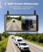 2 Solar Wireless Backup Camera: Dual Antenna for Stable Live View | 1Min Quick Install, 6" Dual-Split Screen with 1080P Color Night Vision, Long Battery Rechargable for Car Truck Trailer