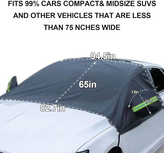 Extra Large Windshield Snow Ice Cover with Side Mirror Covers, Protects Windshield and Wipers from Weatherproof, Rain, Sun, Frost, Vehicles, Cars Trucks Vans and SUVs (94.5" x 65")