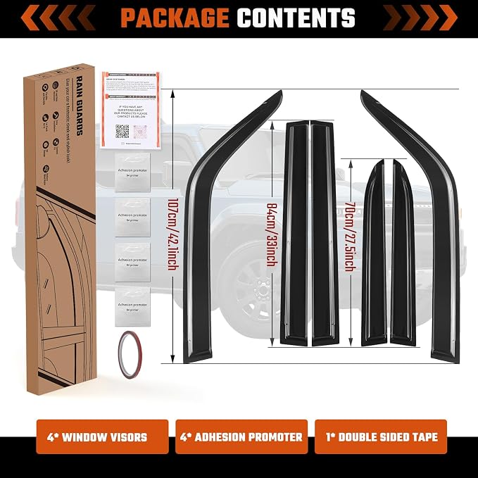 Rain Guards Compatible with 2024-2025 Toyota Land Cruiser LC250 GDJ250 TRJ250, Tape-On Extra Durable Side Sun Rain Guard 2024 2025 Land Cruiser Visor Deflectors Black - 6 PCS